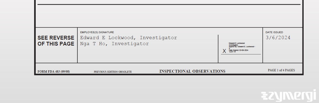 Edward E. Lockwood FDA Investigator Nga T. Ho  