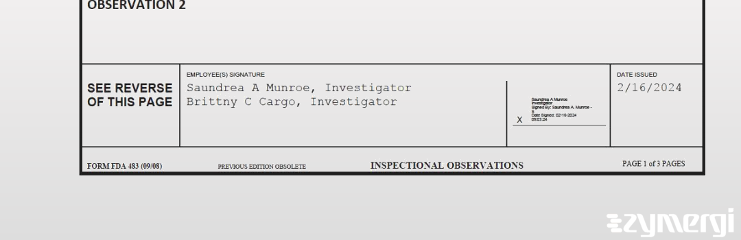 Saundrea A. Munroe FDA Investigator Brittny C. Cargo FDA Investigator 