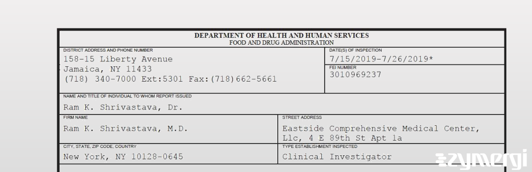 FDANews 483 Ram K. Shrivastava, M.D. Jul 26 2019 top