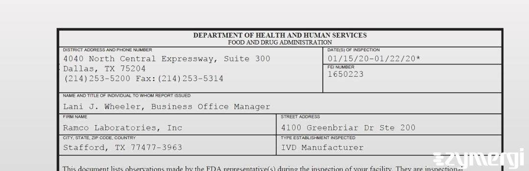 FDANews 483 Ramco Laboratories, Inc Jan 22 2020 top