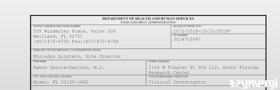 FDANews 483 Ramon Garcia-Septien, M.D. Oct 10 2018 top