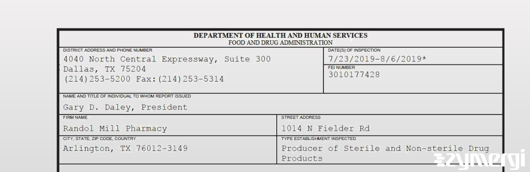 FDANews 483 Randol Mill Pharmacy Aug 6 2019 top