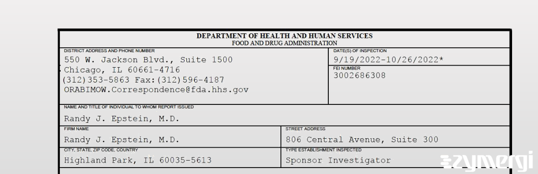 FDANews 483 Randy J. Epstein, M.D. Oct 26 2022 top