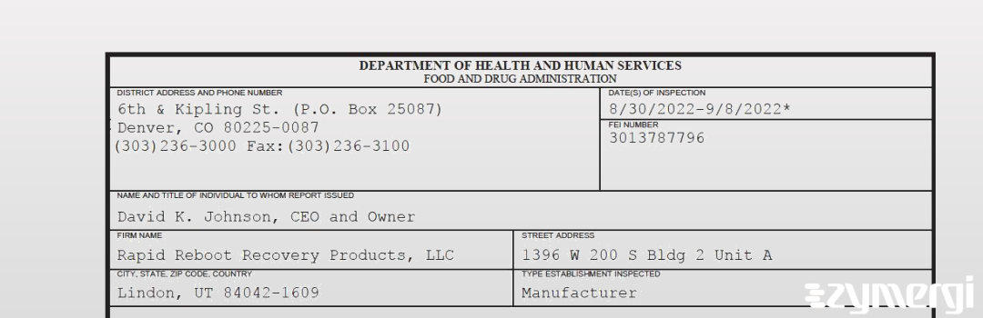 FDANews 483 Rapid Reboot Recovery Products, LLC Sep 8 2022 top