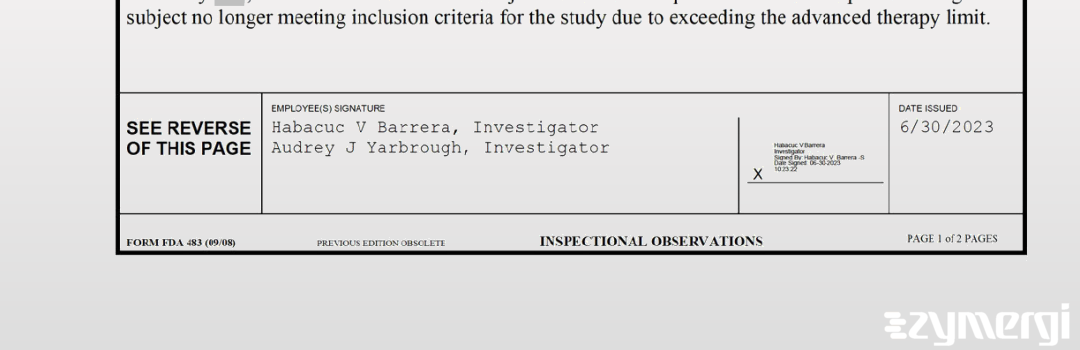 Habacuc V. Barrera FDA Investigator Audrey J. Yarbrough FDA Investigator 