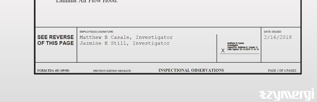 Matthew B. Casale FDA Investigator Jazmine N. Still FDA Investigator 