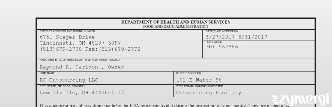 FDANews 483 RC Outsourcing, LLC Mar 31 2017 top