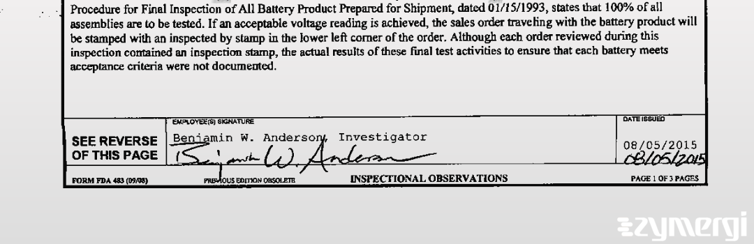 Benjamin W. Anderson FDA Investigator 