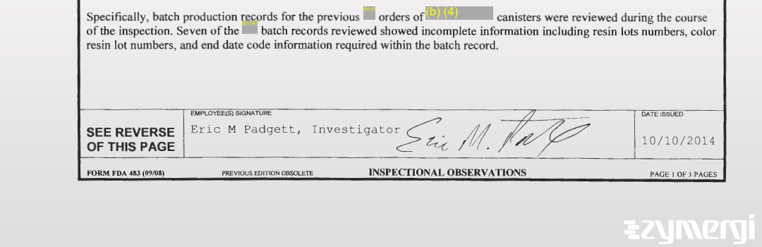 Eric M. Padgett FDA Investigator 