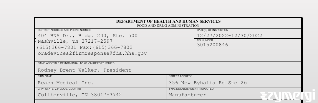 FDANews 483 Reach Medical Inc. Dec 30 2022 top