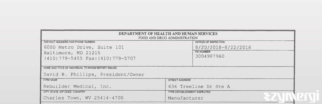 FDANews 483 Rebuilder Medical, Inc. Aug 22 2018 top