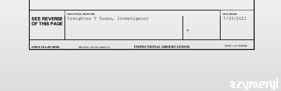 Creighton T. Tuzon FDA Investigator 