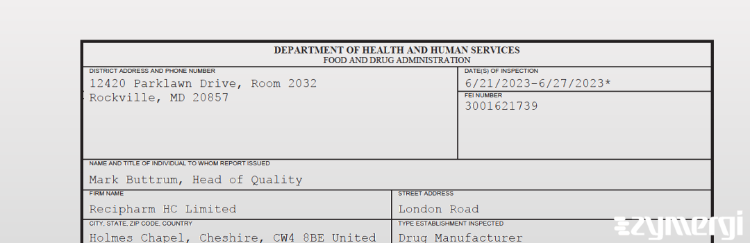 FDANews 483 Recipharm HC Limited Jun 27 2023 top