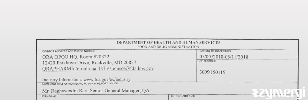 FDANews 483 Recipharm Pharmaservices Private Limited May 11 2018 top