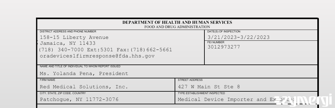 FDANews 483 Red Medical Solutions, Inc. Mar 22 2023 top