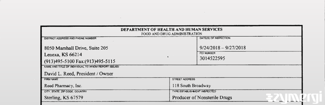 FDANews 483 Reed Pharmacy Sep 27 2018 top