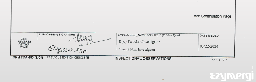 Bijoy Panicker FDA Investigator Ogechi C. Nna FDA Investigator 