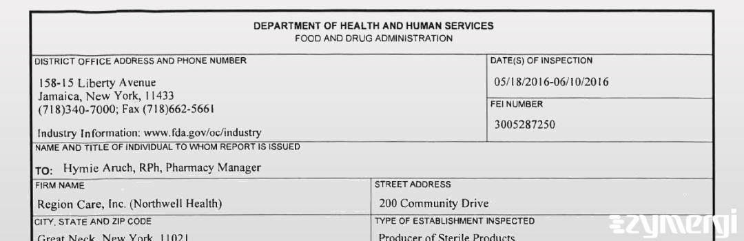 FDANews 483 Region Care, Inc. Jun 10 2016 top