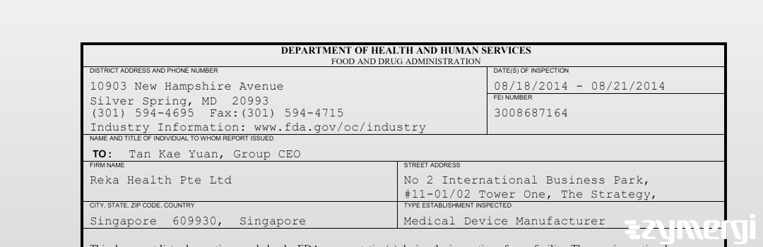 FDANews 483 Reka Health Pte Ltd Aug 21 2014 top