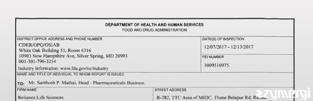 FDANews 483 Reliance Clinical Research Services Dec 13 2017 top