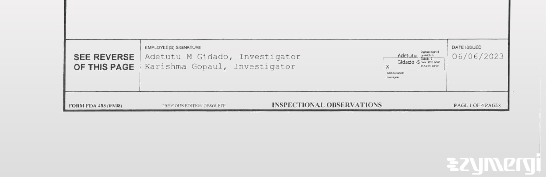 Adetutu M. Gidado FDA Investigator Karishma G. Gopaul FDA Investigator 