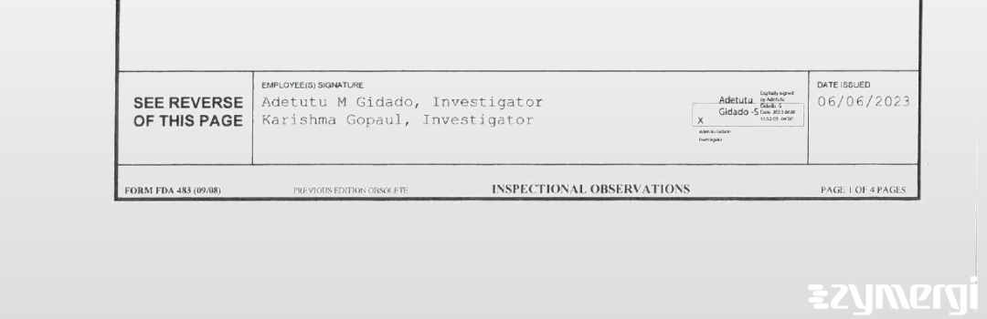 Adetutu M. Gidado FDA Investigator Karishma G. Gopaul FDA Investigator