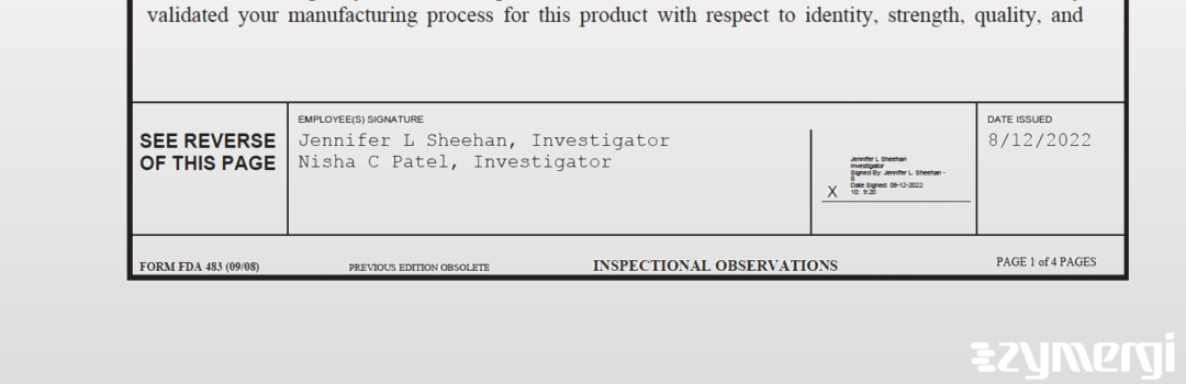 Nisha C. Patel FDA Investigator Jennifer L. Sheehan FDA Investigator 