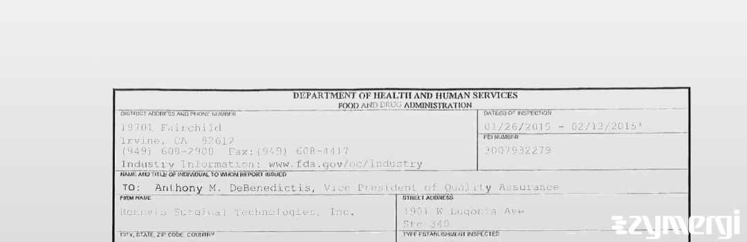 FDANews 483 Renovis Surgical Technologies, Inc. Feb 13 2015 top