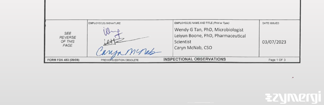 Wendy G. Tan FDA Investigator Caryn M. McNab FDA Investigator