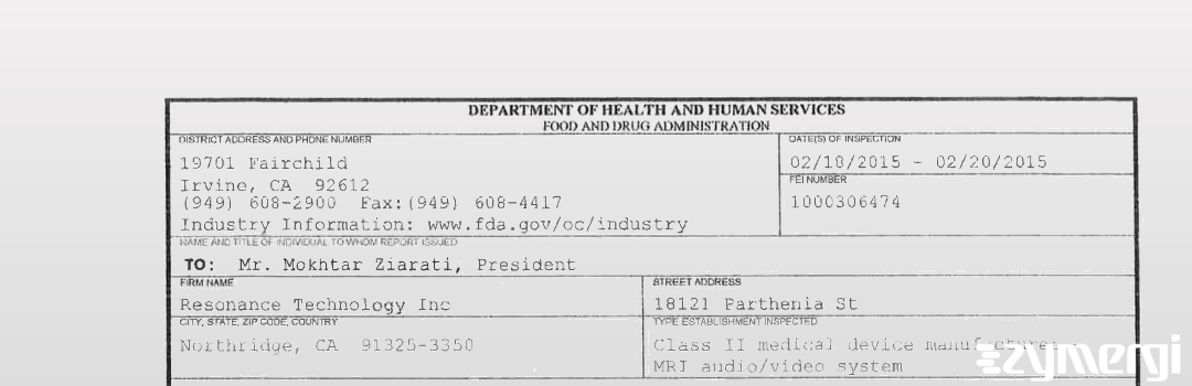 FDANews 483 Resonance Technology Inc Feb 20 2015 top