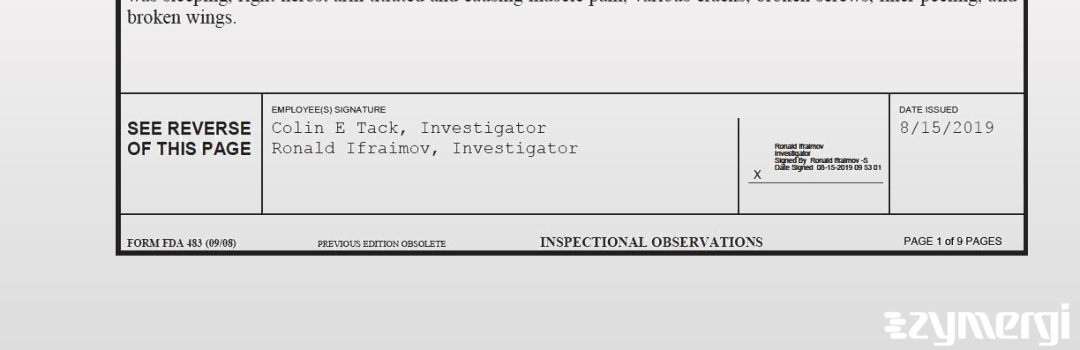 Ronald Ifraimov FDA Investigator Colin E. Tack FDA Investigator 