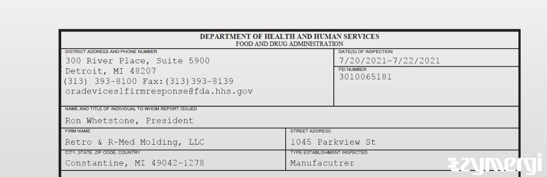 FDANews 483 Retro & R-Med Molding, LLC Jul 22 2021 top