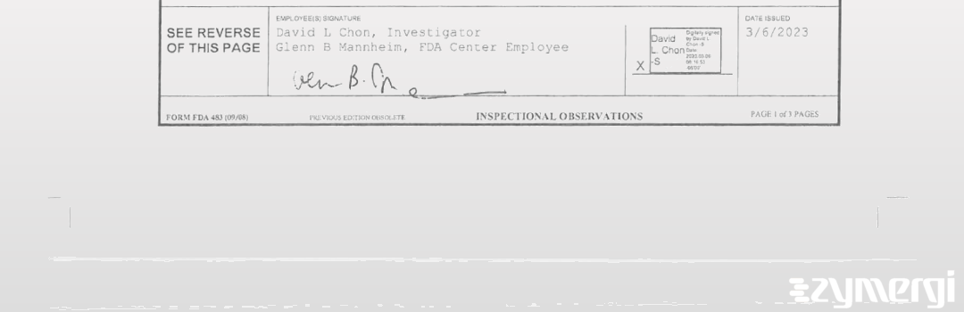 David L. Chon FDA Investigator Glenn B. Mannheim FDA Investigator 