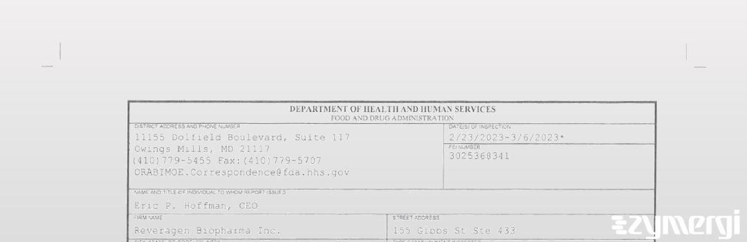 FDANews 483 Reveragen Biopharma Inc. Mar 6 2023 top