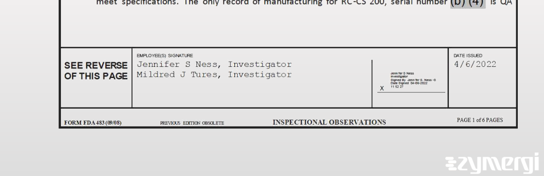 Jennifer S. Ness FDA Investigator Mildred J. Tures FDA Investigator 