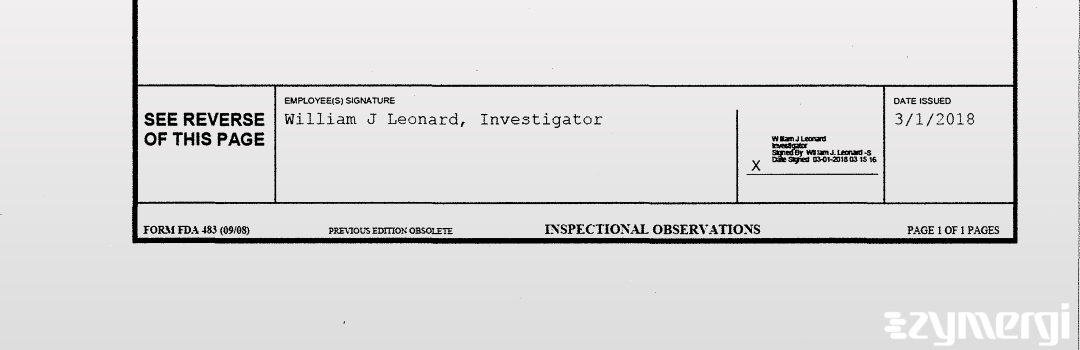 William J. Leonard FDA Investigator 