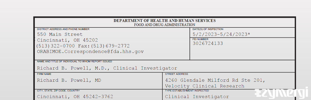 FDANews 483 Richard B. Powell, MD May 24 2023 top