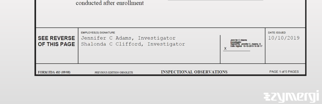 Jennifer C. Adams FDA Investigator Shalonda C. Clifford FDA Investigator 