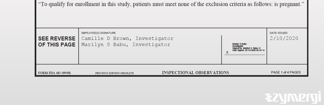 Camille D. Brown FDA Investigator Marilyn S. Babu FDA Investigator 