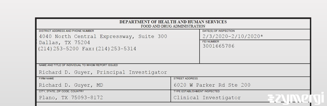 FDANews 483 Richard D. Guyer, MD Feb 10 2020 top