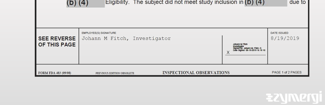 Johann M. Fitch FDA Investigator