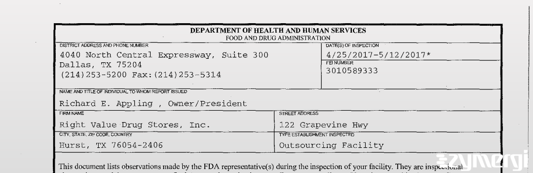 FDANews 483 Right Value Drug Stores, Inc. May 12 2017 top