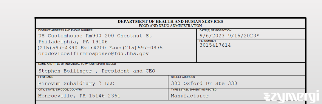 FDANews 483 Rinovum Subsidiary 2 LLC Sep 15 2023 top