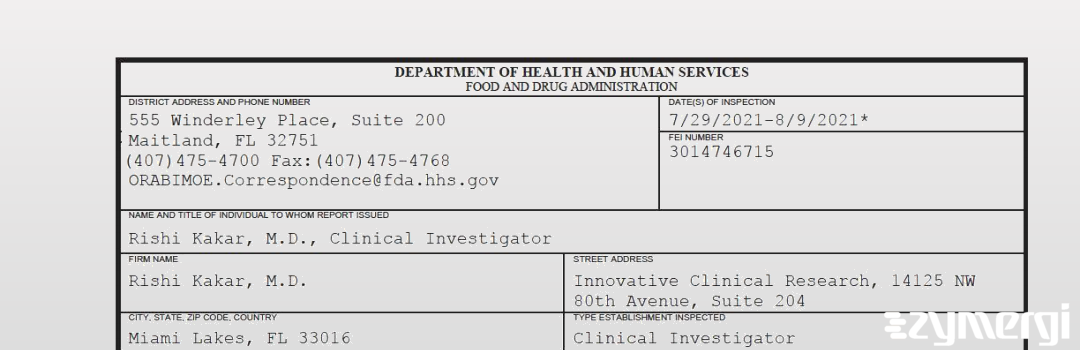 FDANews 483 Rishi Kakar, M.D. Aug 9 2021 top