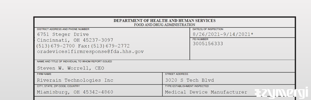 FDANews 483 Riverain Technologies Inc Sep 14 2021 top