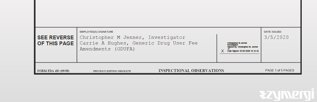 Christopher M. Jenner FDA Investigator Carrie A. Hughes FDA Investigator 