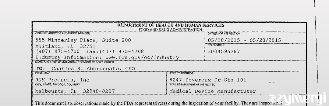 FDANews 483 RNK Products, Inc May 20 2015 top