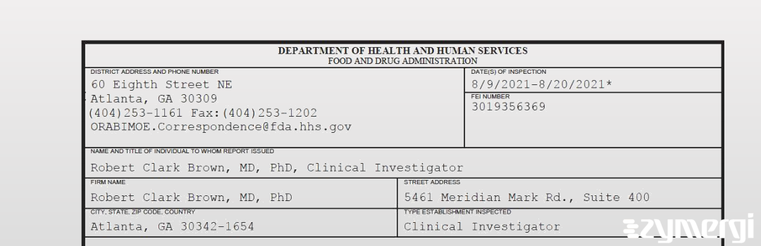 FDANews 483 Robert Clark Brown, MD, PhD Aug 20 2021 top