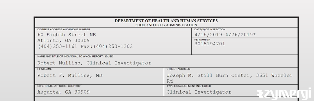 FDANews 483 Robert F. Mullins, MD Apr 26 2019 top