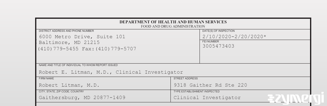 FDANews 483 Robert Litman, M.D. Feb 20 2020 top